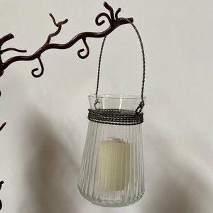 Pr of Firefly Ribbed Glass Hanging Candle Holder